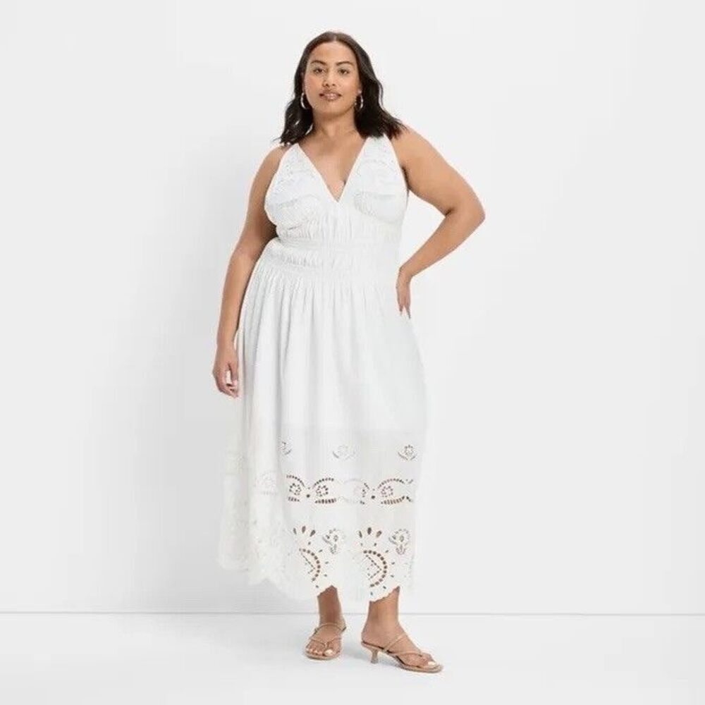 NWT Future Collective Women's Eyelet Maxi A-Line Dress XL Beach Vacation Resort - Picture 4 of 15